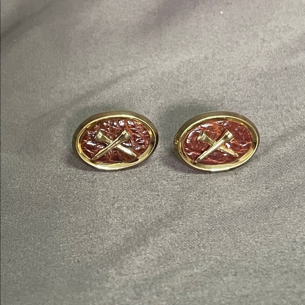 Vintage signed Anson cufflinks golf tees w leather goldtone